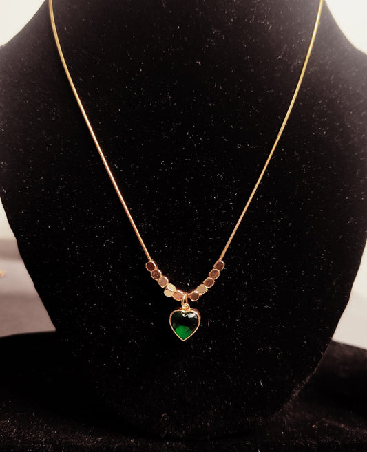 Emrald green heart crystal chain Pendant