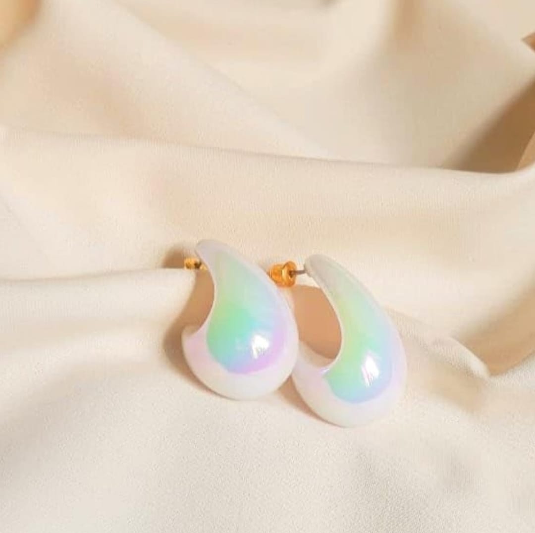 white tear drop earrings